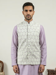 Geometric Embroidered Cotton Blend Nehru Jacket ( 65WC 4171Off-White )