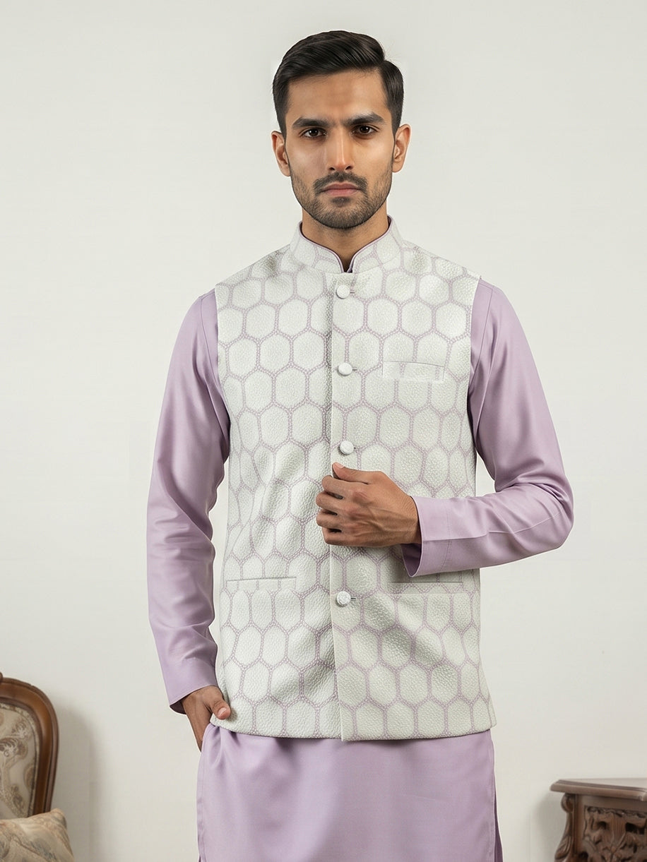 DesiQlo Men Embroidered Nehru Jacket and Kurta Pyjama S - 65WC_4171Off