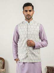 Geometric Embroidered Cotton Blend Nehru Jacket ( 65WC 4171Off-White )