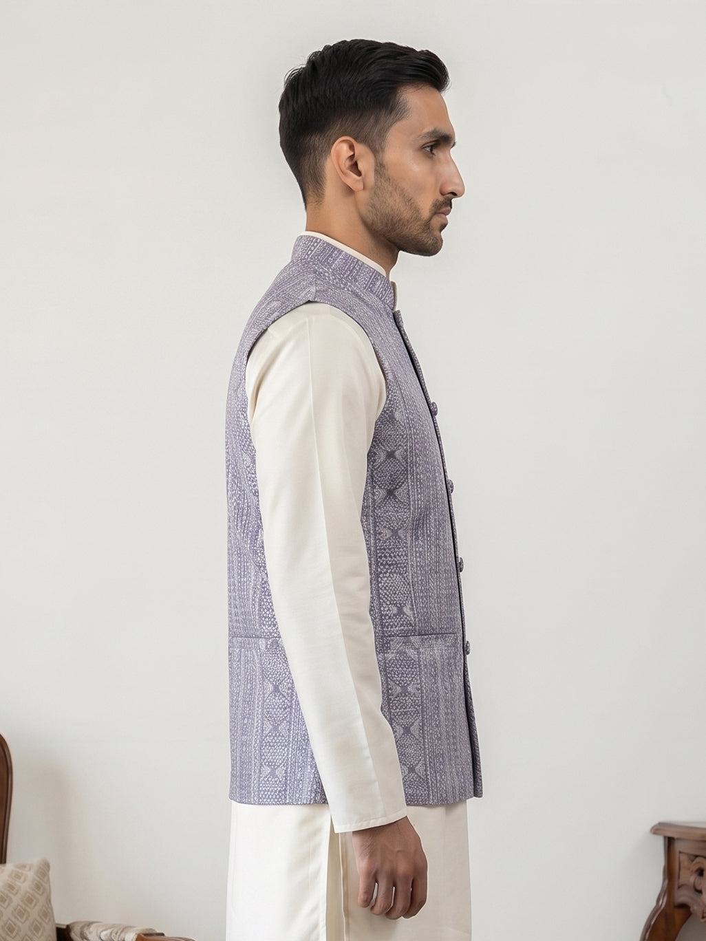 DesiQlo Men Woven Design Nehru Jacket and Kurta Pyjama Set - Blue