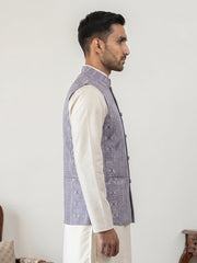 Traditional Woven Design Cotton Blend Nehru Jacket ( 65WC 4172Blue )