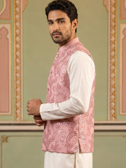 Men's Designer Sequins Embellished Nehru Jacket ( 65WC 4173Peach )