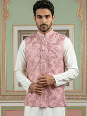 Men's Designer Sequins Embellished Nehru Jacket ( 65WC 4173Peach )