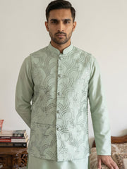 Men's Designer Sequins Embellished Nehru Jacket ( 65WC 4173Pista )