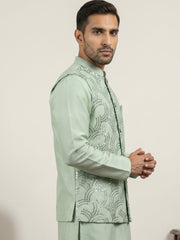 Men's Designer Sequins Embellished Nehru Jacket ( 65WC 4173Pista )