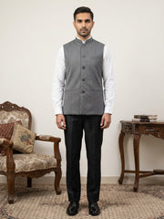 Men's Striped Cotton Blend Nehru Jacket ( 65WC 4174Grey )