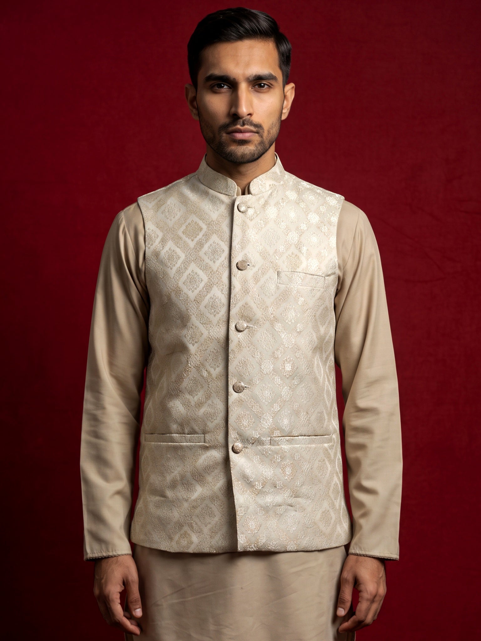 DesiQlo Men Woven Design Nehru Jacket and Kurta Pyjama Set...
