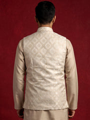 Men Jacquard Woven Design Nehru Jacket ( 65WC 4179Cream )