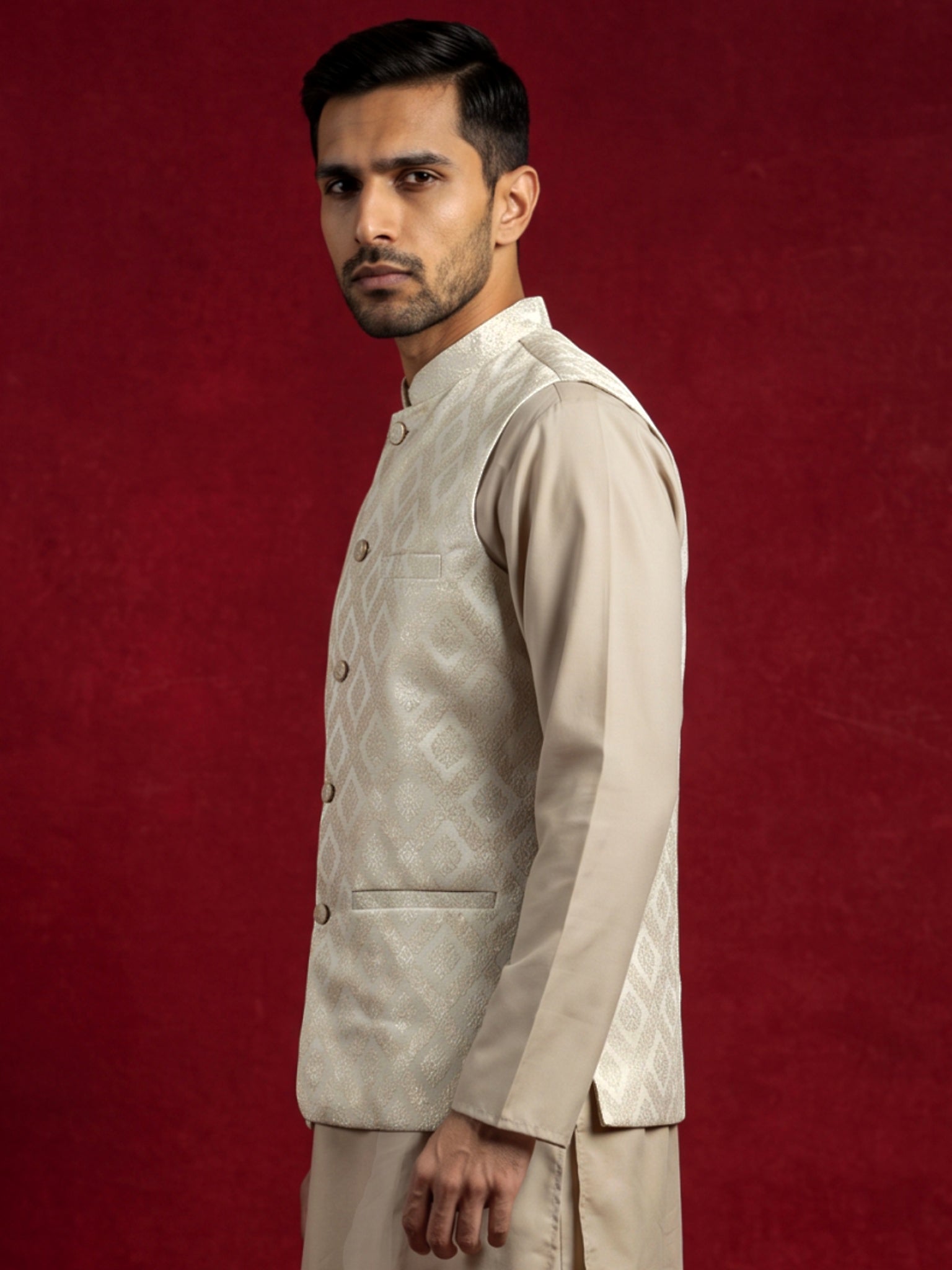 DesiQlo Men Woven Design Nehru Jacket and Kurta Pyjama Set...