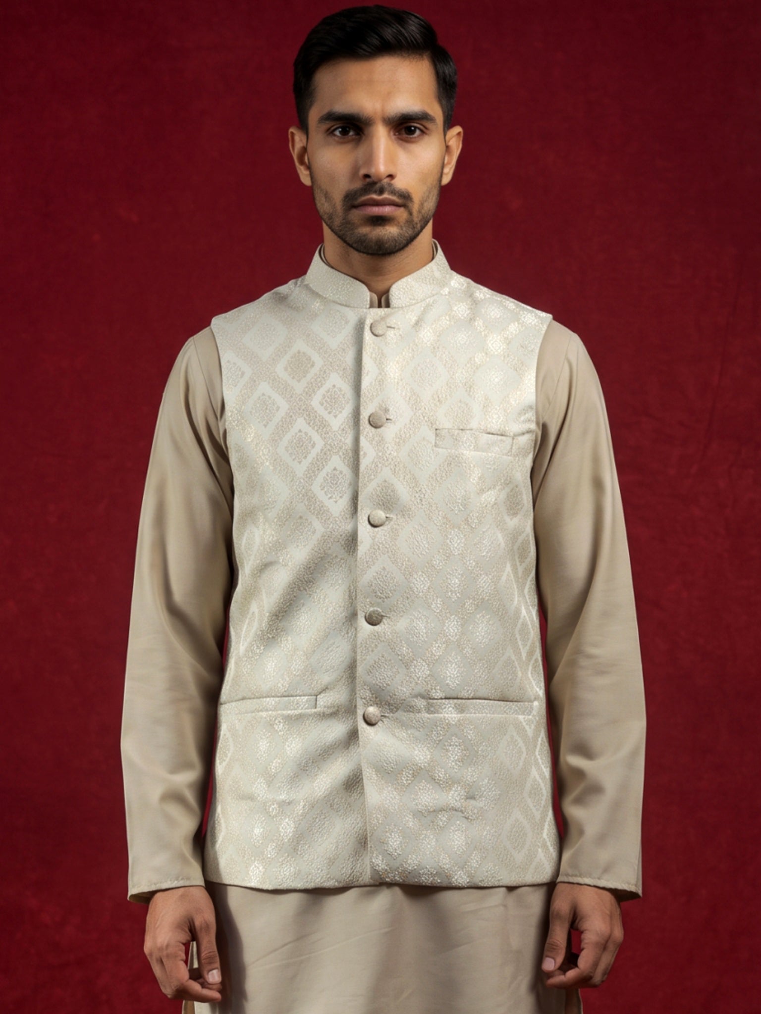 DesiQlo Men Woven Design Nehru Jacket and Kurta Pyjama Set...