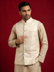 Men Jacquard Woven Design Nehru Jacket ( 65WC 4179Cream )
