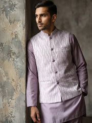 Men Jacquard Woven Design Nehru Jacket ( 65WC 4180Lavender )
