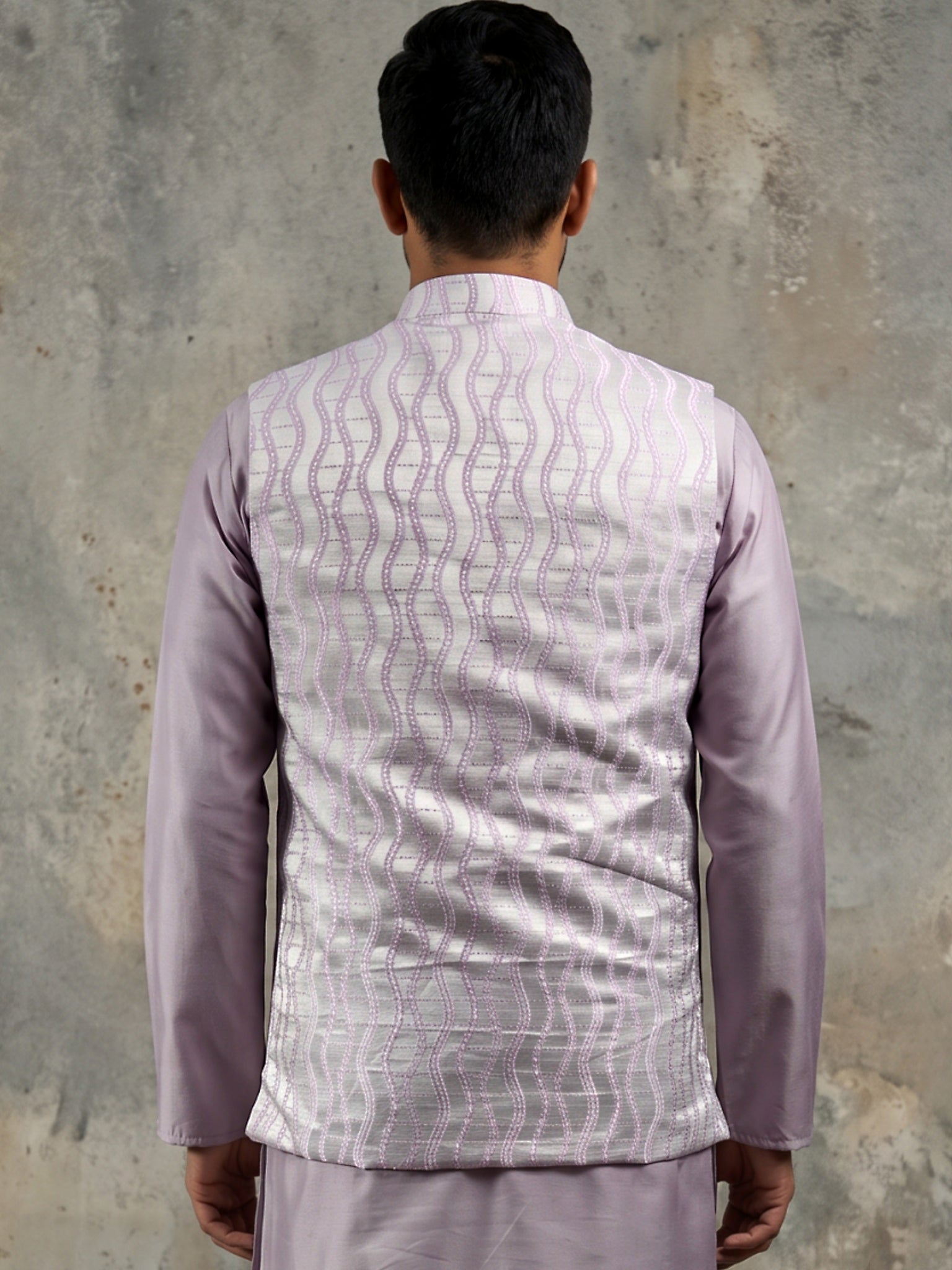 DesiQlo Men Woven Design Nehru Jacket and Kurta Pyjama  - 65WC_4180Lav