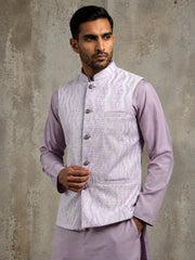 Men Jacquard Woven Design Nehru Jacket ( 65WC 4180Lavender )