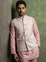 Men Jacquard Woven Design Nehru Jacket ( 65WC 4180Peach )