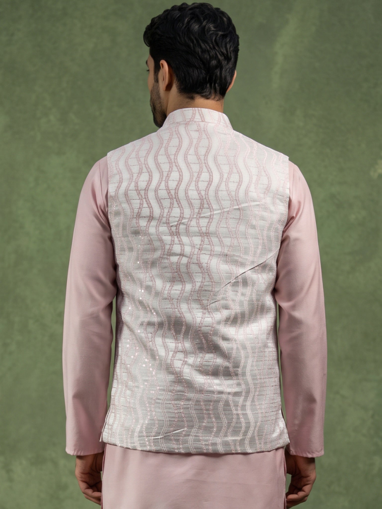 DesiQlo Men Woven Design Nehru Jacket and Kurta Pyjama  - 65WC_4180Pea