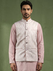 Men Jacquard Woven Design Nehru Jacket ( 65WC 4180Peach )