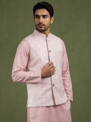 Men Jacquard Woven Design Nehru Jacket ( 65WC 4180Peach )