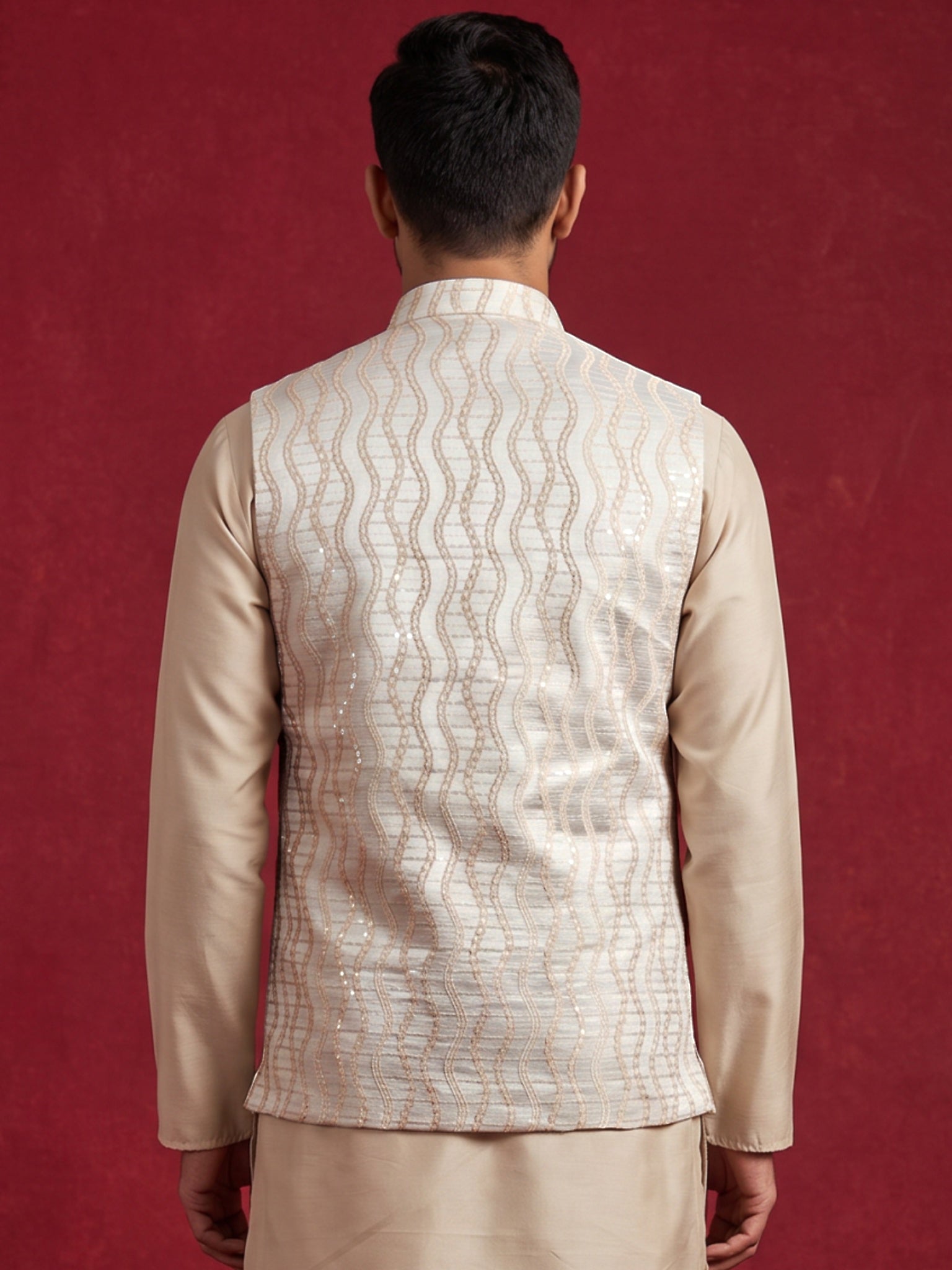 DesiQlo Men Woven Design Nehru Jacket and Kurta Pyjama  - 65WC_4180Whi