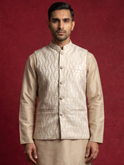 Men Jacquard Woven Design Nehru Jacket ( 65WC 4180White )