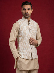 Men Jacquard Woven Design Nehru Jacket ( 65WC 4180White )