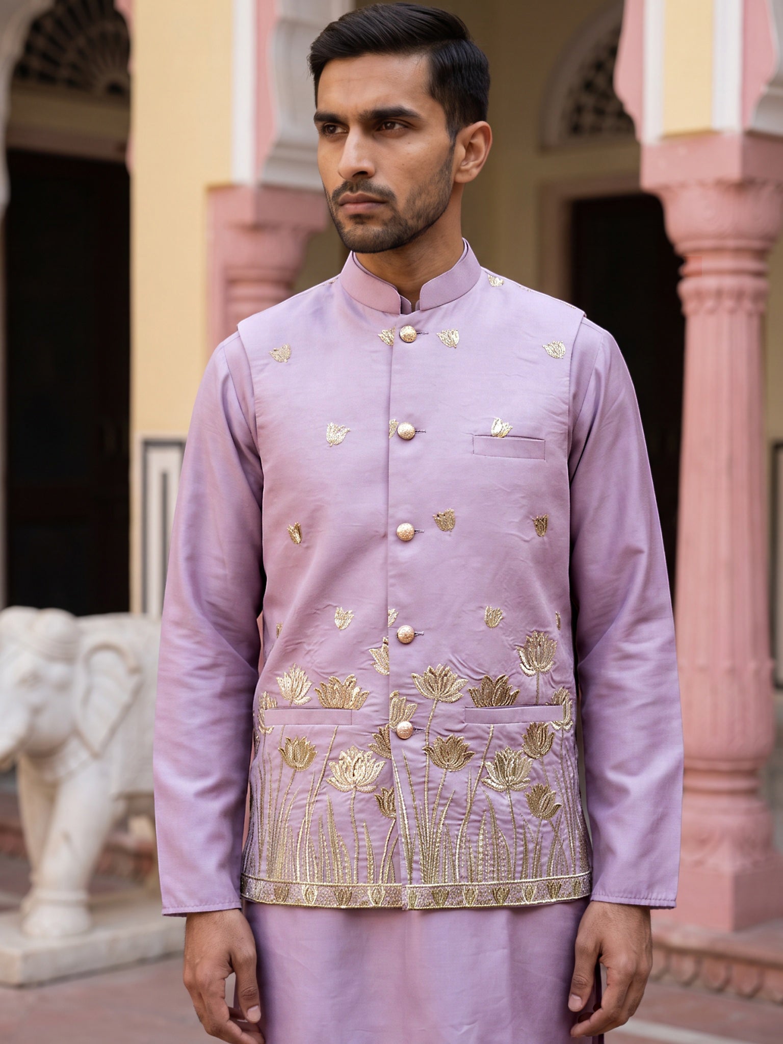 DesiQlo Men Embroidered Nehru Jacket and Kurta Pyjama Set...