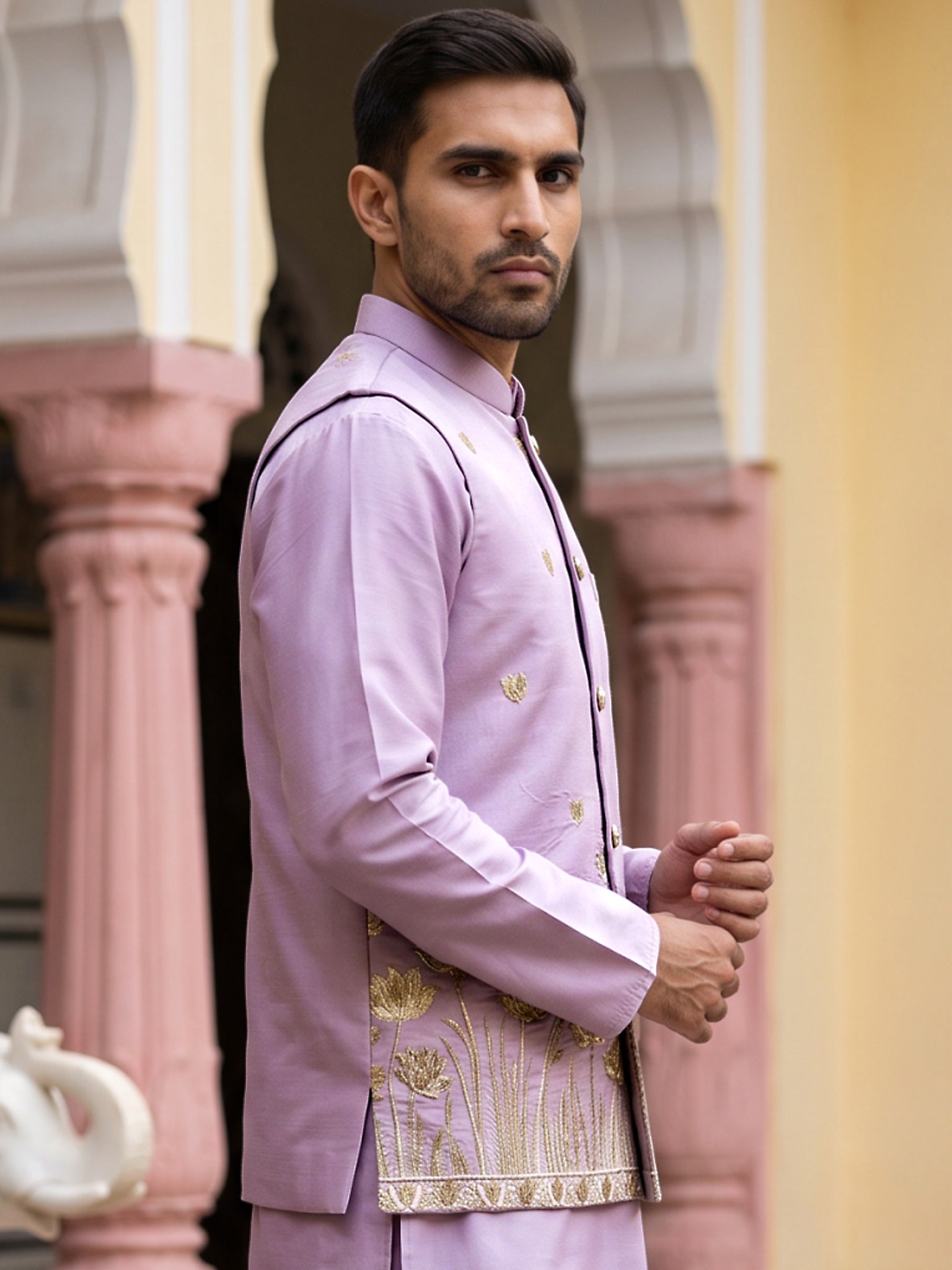 DesiQlo Men Embroidered Nehru Jacket and Kurta Pyjama Set...