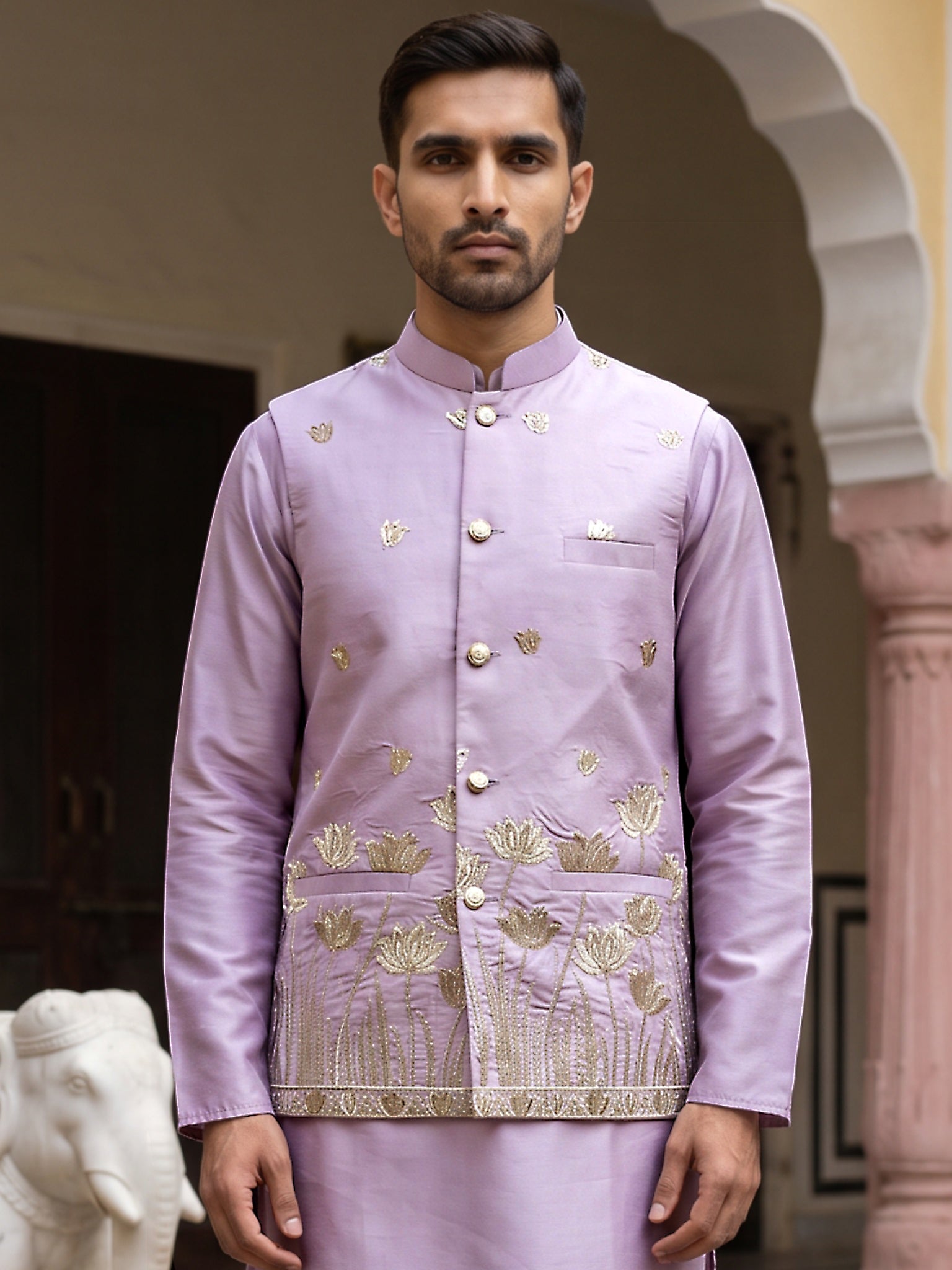 DesiQlo Men Embroidered Nehru Jacket and Kurta Pyjama Set...