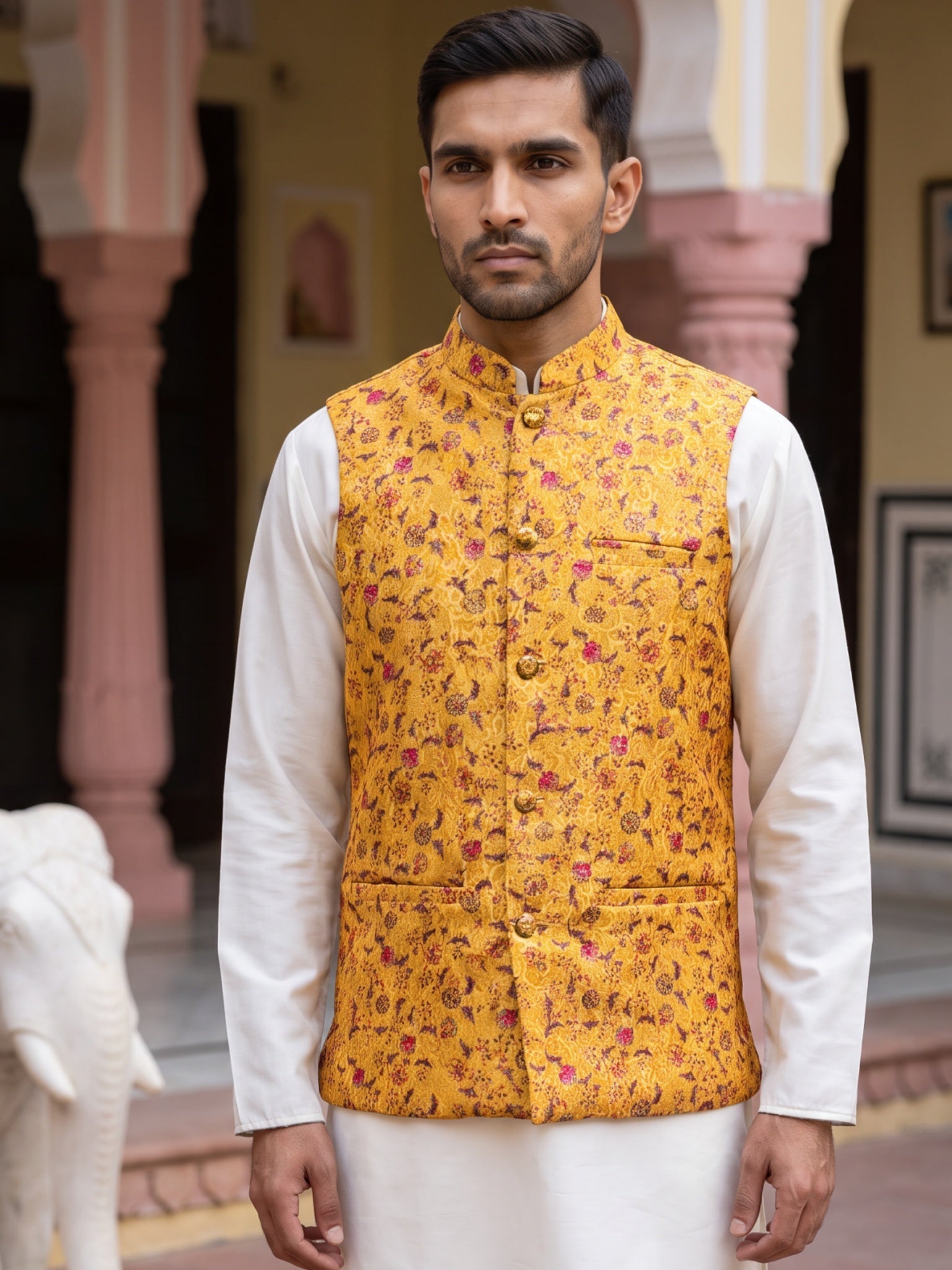 DesiQlo Men Woven Design Nehru Jacket and Kurta Pyjama  - 65WC_4183Mus