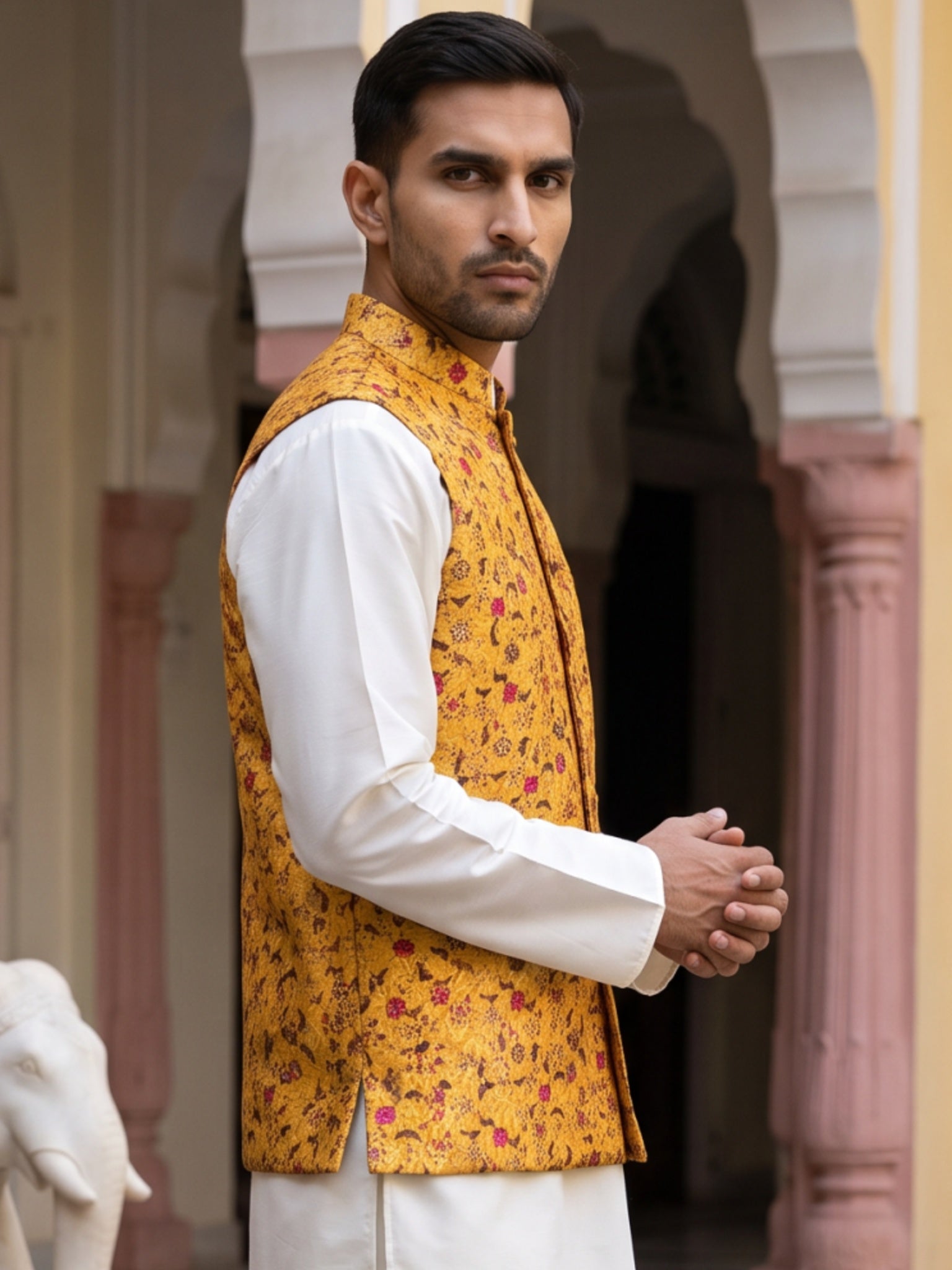 DesiQlo Men Woven Design Nehru Jacket and Kurta Pyjama  - 65WC_4183Mus