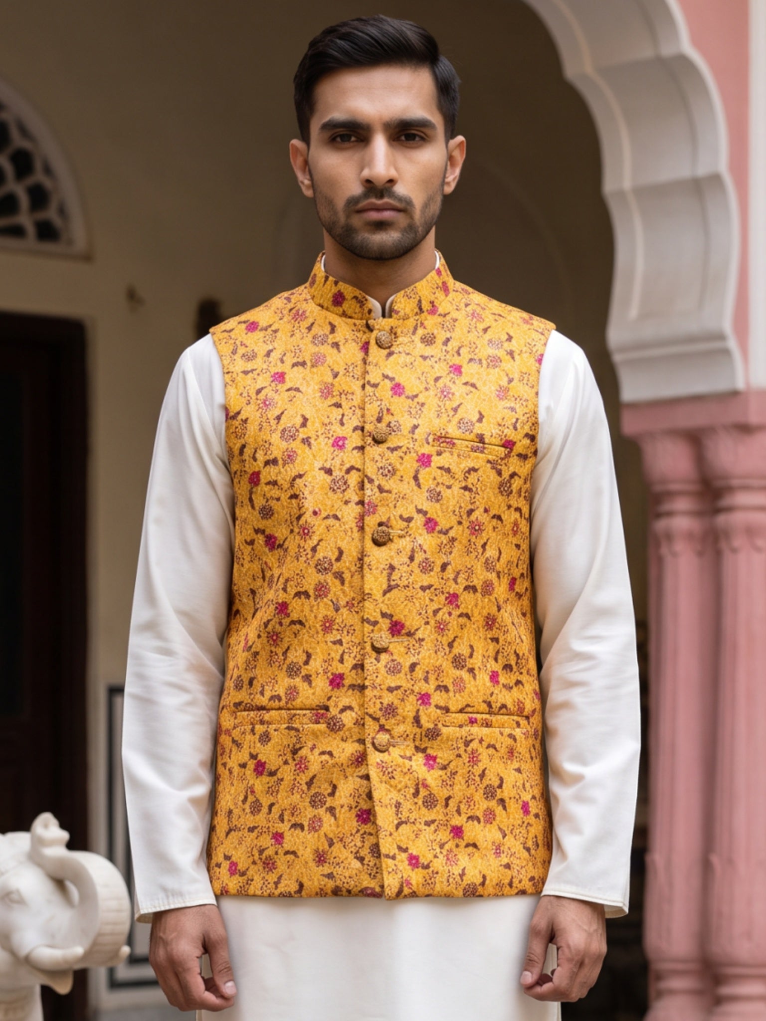 DesiQlo Men Woven Design Nehru Jacket and Kurta Pyjama  - 65WC_4183Mus