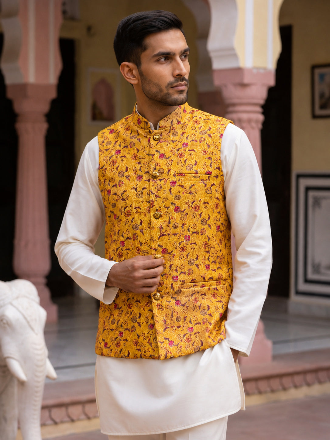 DesiQlo Men Woven Design Nehru Jacket and Kurta Pyjama  - 65WC_4183Mus