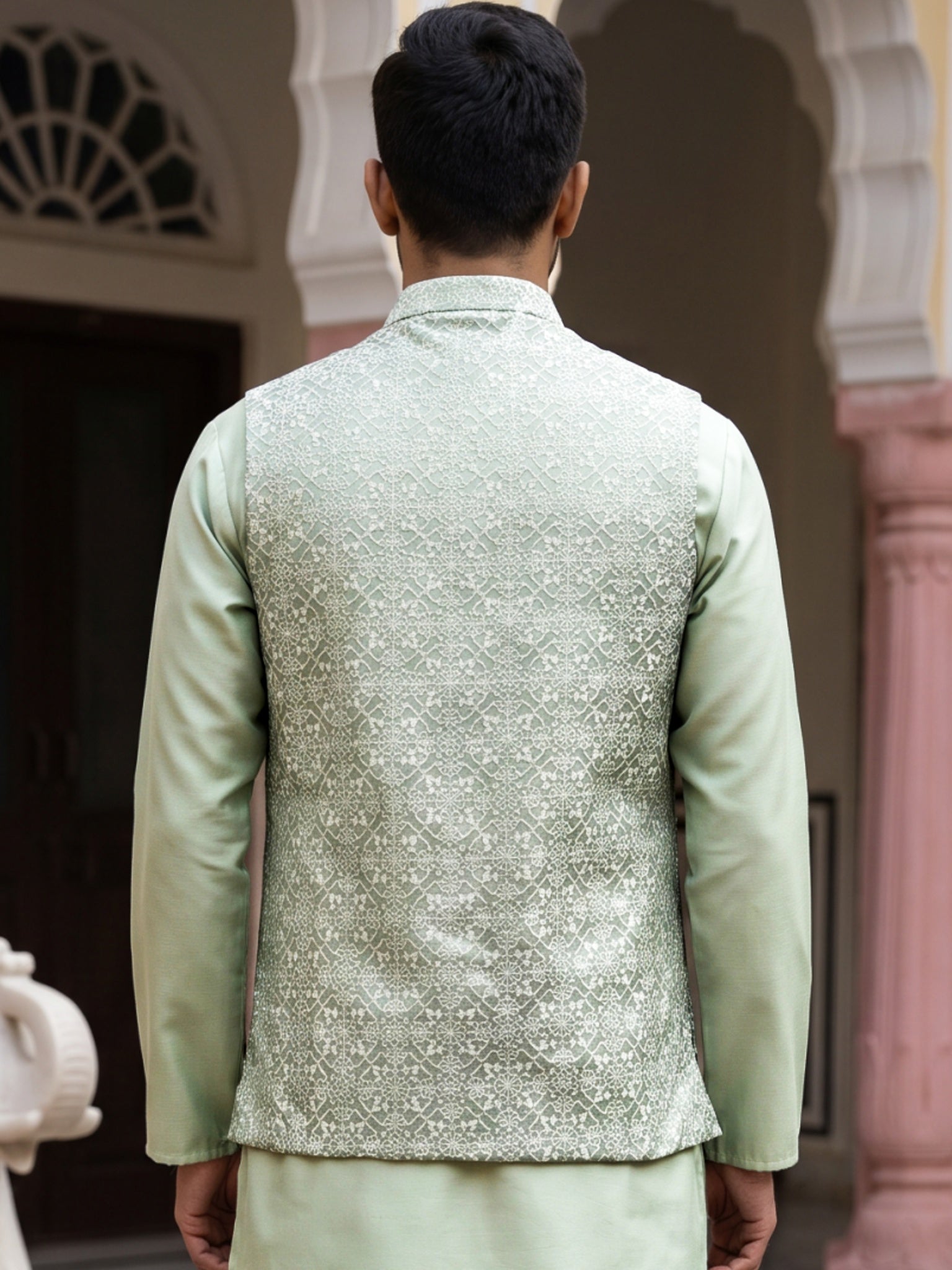 DesiQlo Men Woven Design Nehru Jacket and Kurta Pyjama  - 65WC_4184Pis