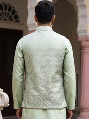 Men Jacquard Woven Design Nehru Jacket ( 65WC 4184Pista )
