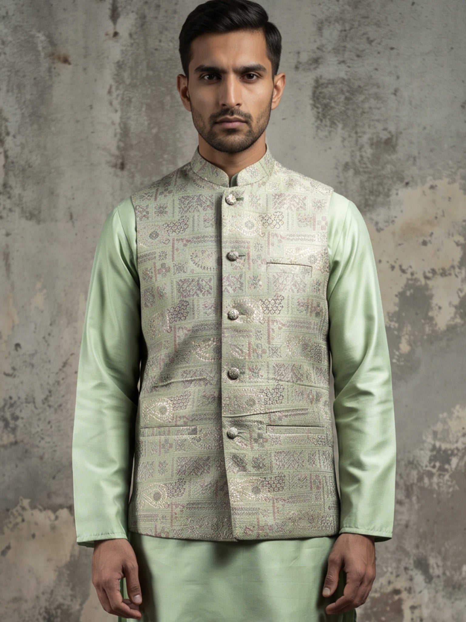 DesiQlo Men Woven Design Nehru Jacket and Kurta Pyjama  - 65WC_4185Pis