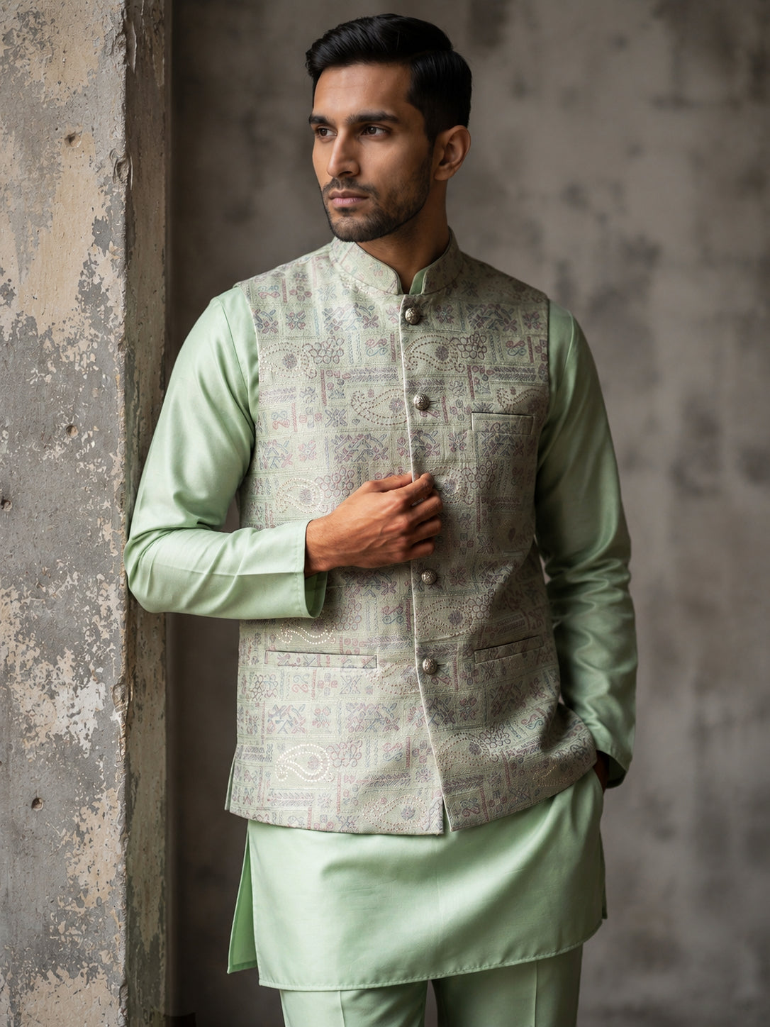 DesiQlo Men Woven Design Nehru Jacket and Kurta Pyjama  - 65WC_4185Pis