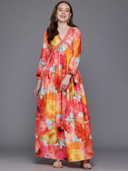 Floral Print Empire Maxi Ethnic Dress-AHEDCNDP-245