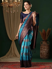 Women's  Blend Light Blue Woven Design Designer Saree With Blouse Piece-6REEVA6003
