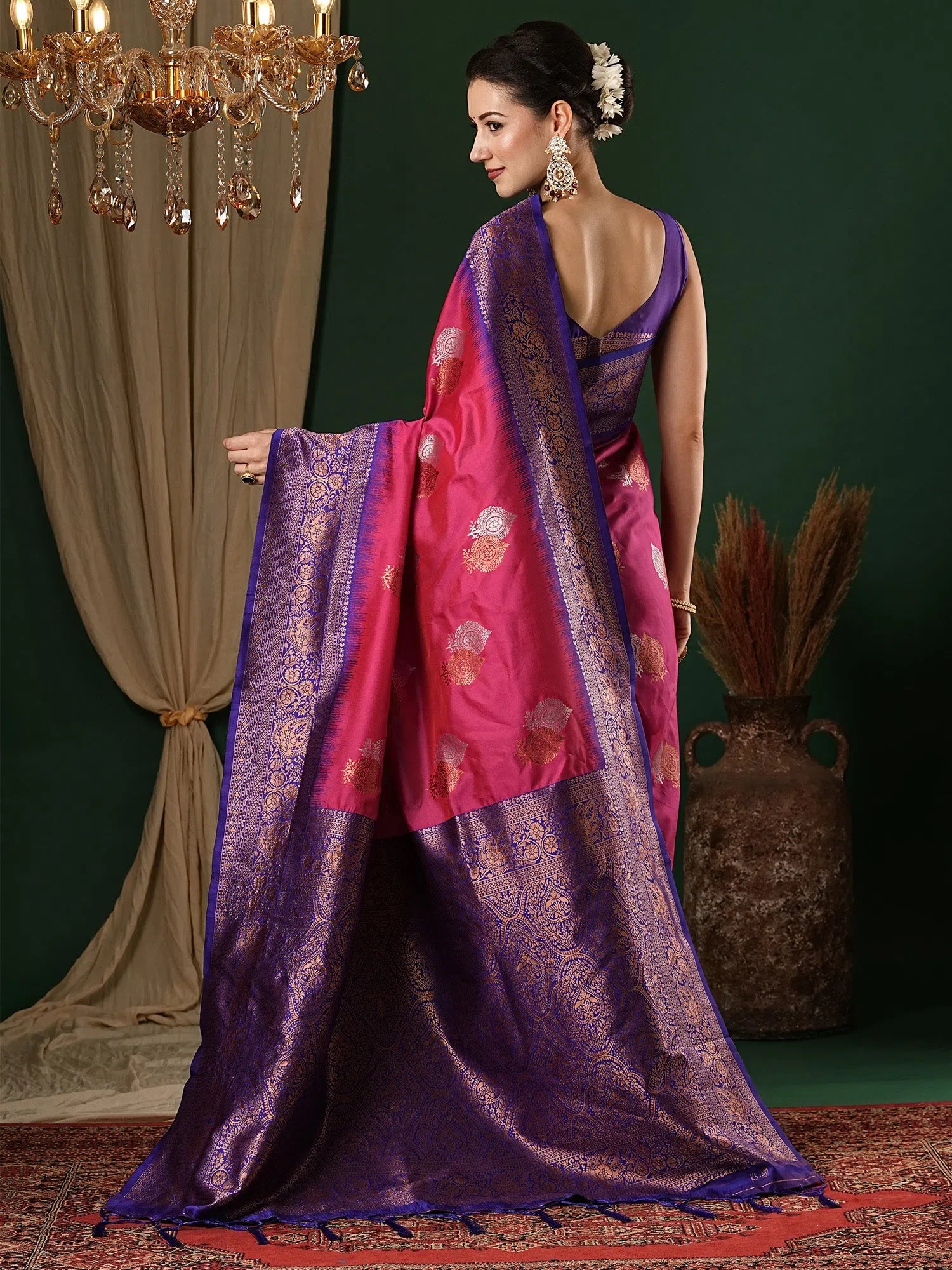 Pink Polyester Saree with Blouse | Designer Sarees India