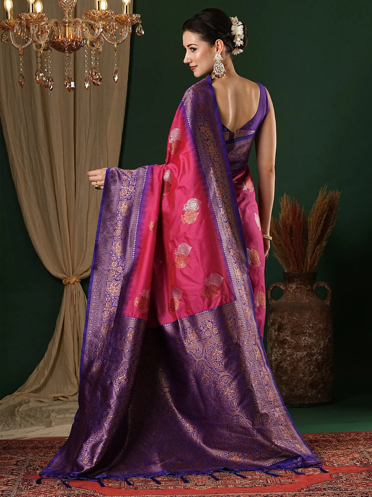 Women's Blend Pink Woven Design Designer Saree With Blouse Piece-6REEVA6004