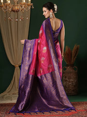 Women's Blend Pink Woven Design Designer Saree With Blouse Piece-6REEVA6004