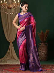 Women's Blend Pink Woven Design Designer Saree With Blouse Piece-6REEVA6004