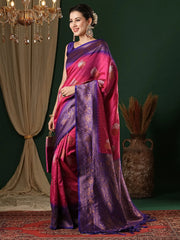 Women's Blend Pink Woven Design Designer Saree With Blouse Piece-6REEVA6004