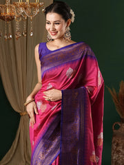 Women's Blend Pink Woven Design Designer Saree With Blouse Piece-6REEVA6004