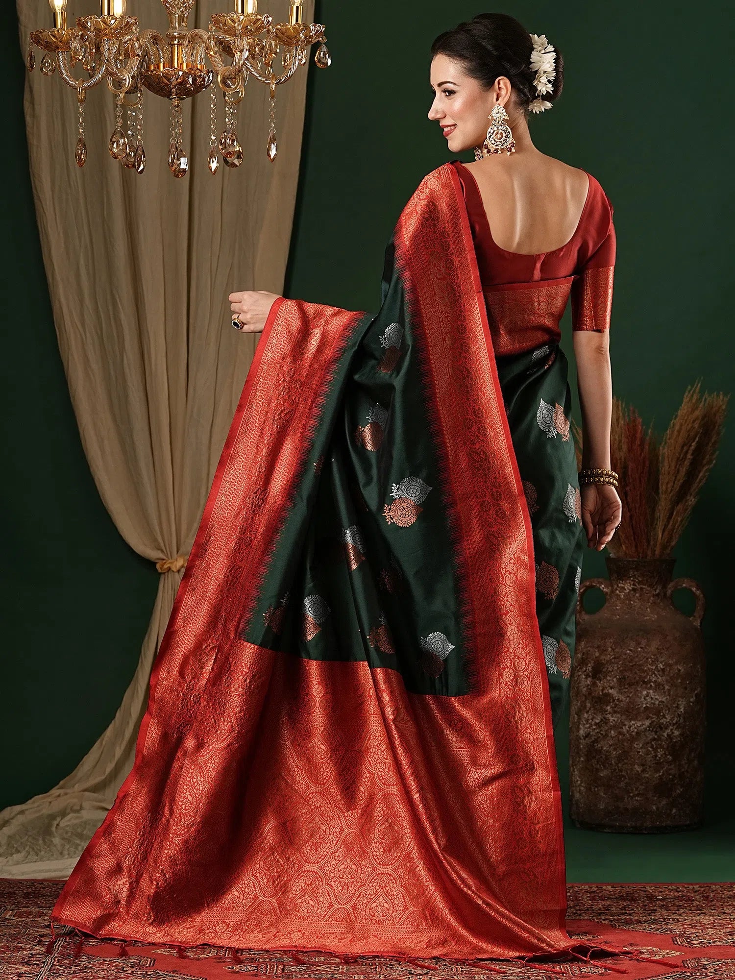 Green Woven Designer Saree with Blouse - Indian Sari