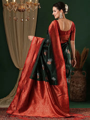 Women's Blend Green Woven Design Designer Saree With Blouse Piece-6REEVA6005