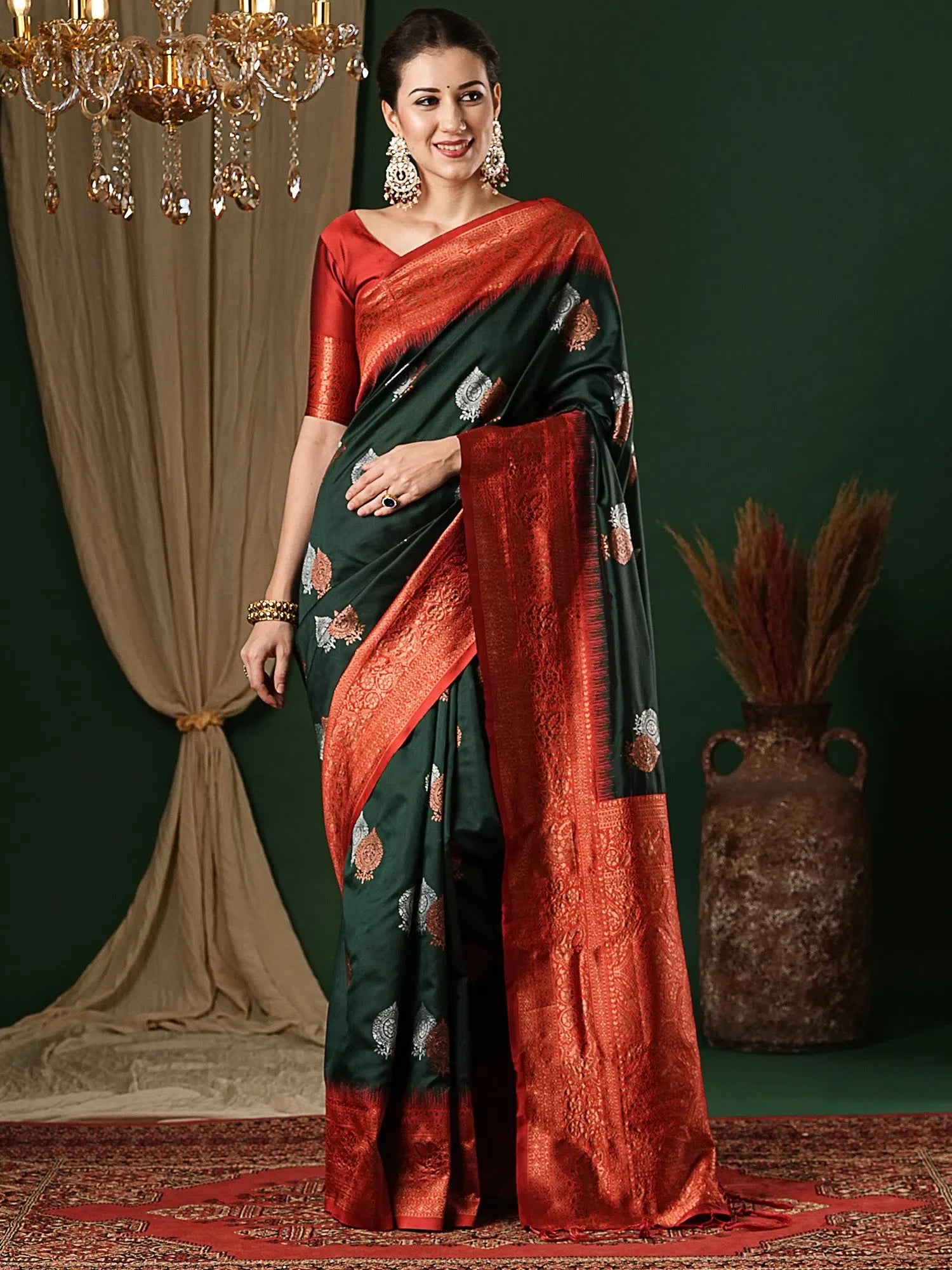 Green Woven Designer Saree with Blouse - Indian Sari