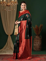 Women's Blend Green Woven Design Designer Saree With Blouse Piece-6REEVA6005