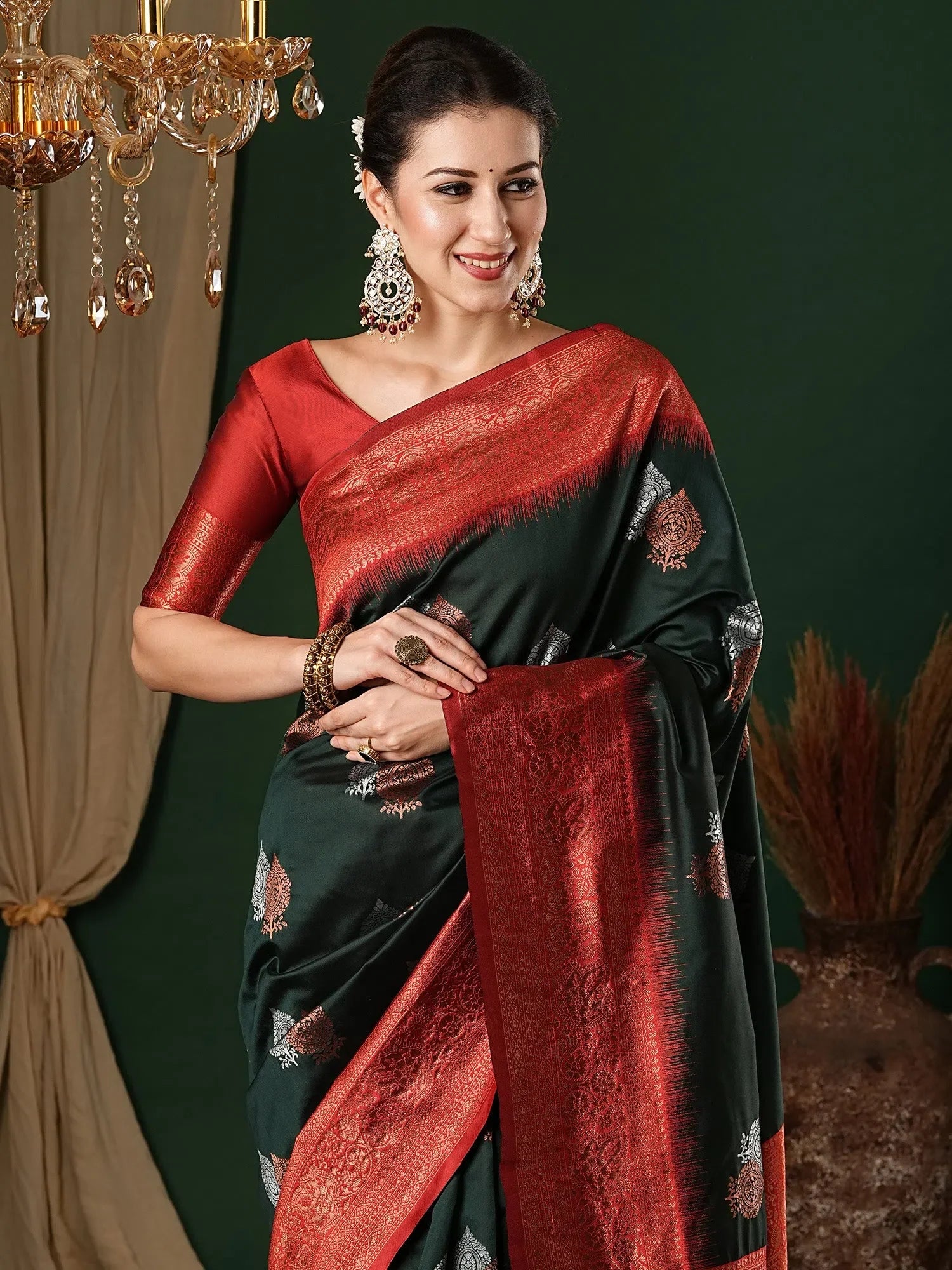 Green Woven Designer Saree with Blouse - Indian Sari