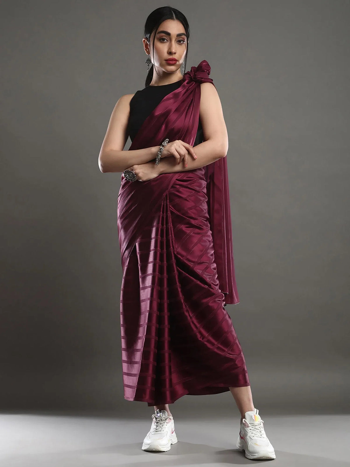 Women's Satin  Purple Solid Designer Saree With Blouse Piece-6STRP7101